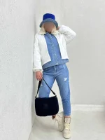 کاپشن ترکیبی جین و یقه تدی - Image 3