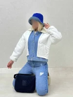 کاپشن ترکیبی جین و یقه تدی - Image 7