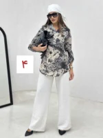 شومیز آبرنگی سه دکمه - Image 7