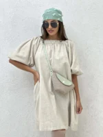 پیراهن آستین عروسکی لینن - Image 7