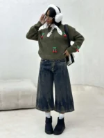 بلوز بافت کراپ آلبالو زنانه - Image 2