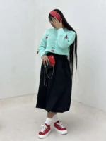 بلوز بافت کراپ آلبالو زنانه - Image 4