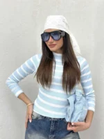 کراپ یقه گرد راه راه زنانه - Image 3