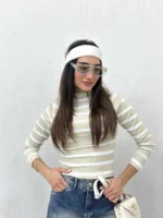 کراپ یقه گرد راه راه زنانه - Image 8