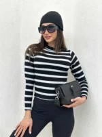 کراپ یقه گرد راه راه زنانه - Image 4
