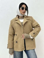 پالتو لمه دار پارچه جناقی زنانه