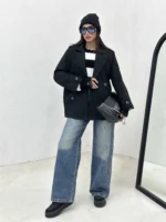 پالتو لمه دار پارچه جناقی زنانه - Image 4