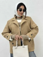 پالتو لمه دار پارچه جناقی زنانه - Image 6