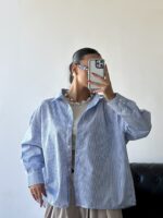 شومیز راه راه پشت دکمه زنانه - Image 11