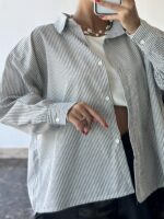 شومیز راه راه پشت دکمه زنانه - Image 6