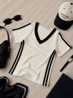 تیشرت یقه هفت نواردار زنانه - Image 7