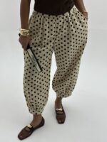 شلوار بالنی خالدار زمینه کرم زنانه - Image 4